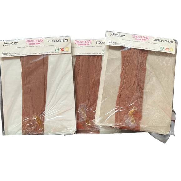 3 Pair Vintage Phantom Stockings Size A Hosiery Rose Beige Seamless Open Package - Picture 3 of 6